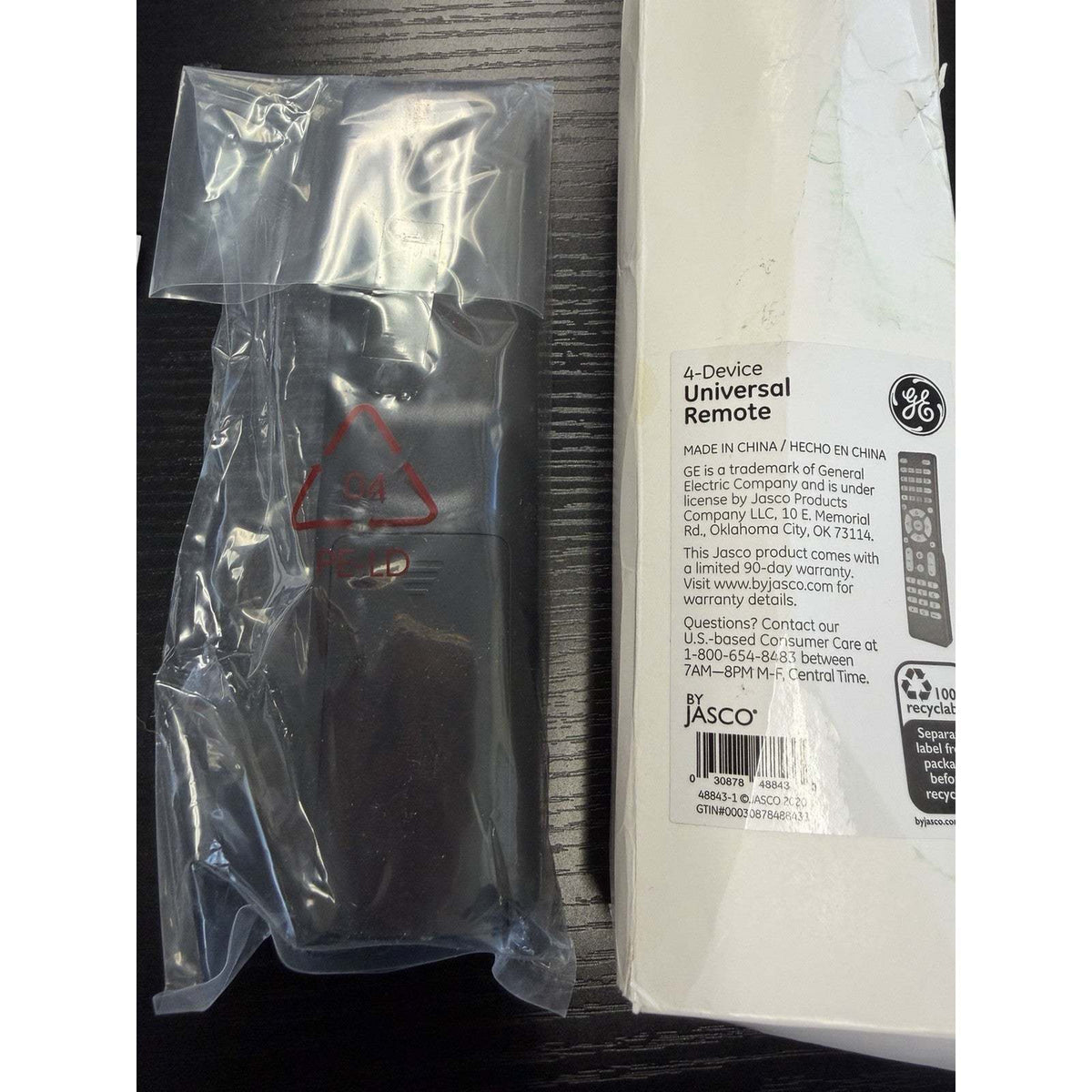 GE 4-Device Backlit Universal Remote TV Control Black Model 48843