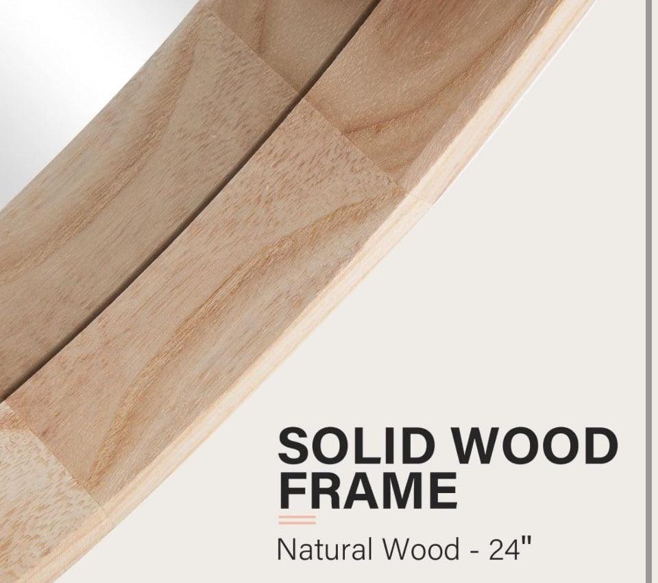 Open Box CONGUILIAO Round Mirror, 24 Inches Wood Mirror, Wall Mirror Decorative Circle Mirror, Nature Big Bathroom Large Vanity Mirror Farmhouse Mirror for Liv