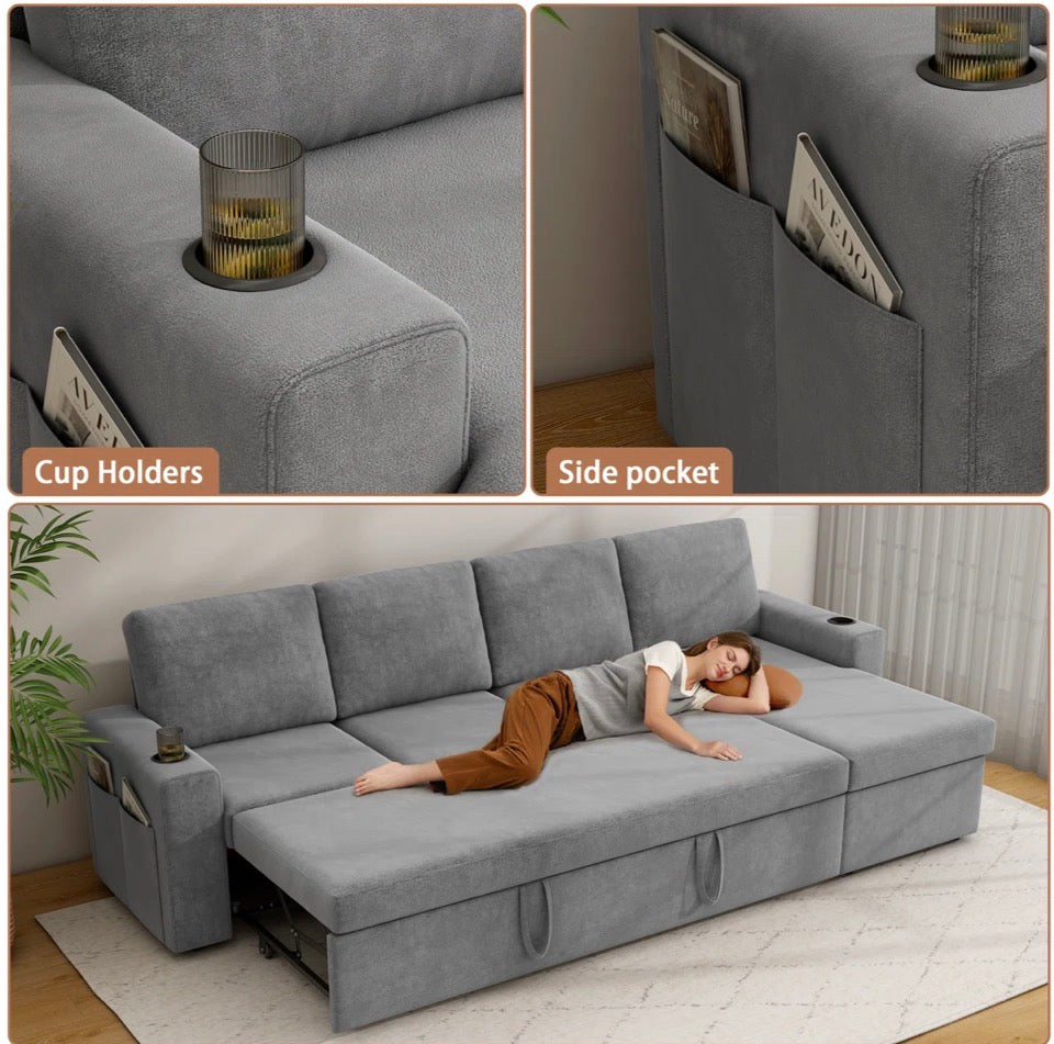 PRE-ASSEMBLED LATITUDE RUN Hatuner 100.5'' Upholstered Sleeper Sofa, L-Shaped Sofa Bed with Storage Chaise