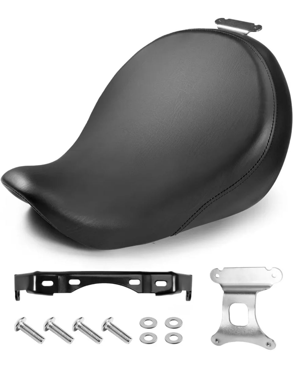 Motorcycle front rider driver seat pillion cushion pad with mounting bracket.