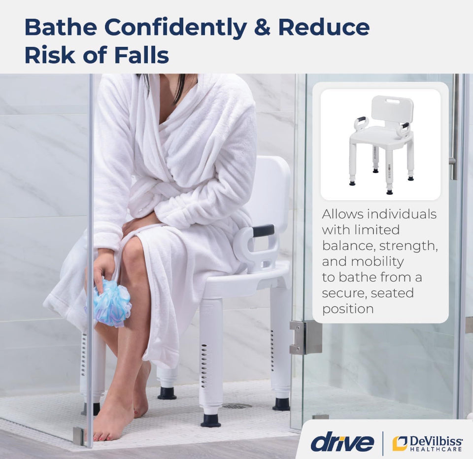 Drive Medical RTL12505 Shower Chair with Back and Arms - Selzalot