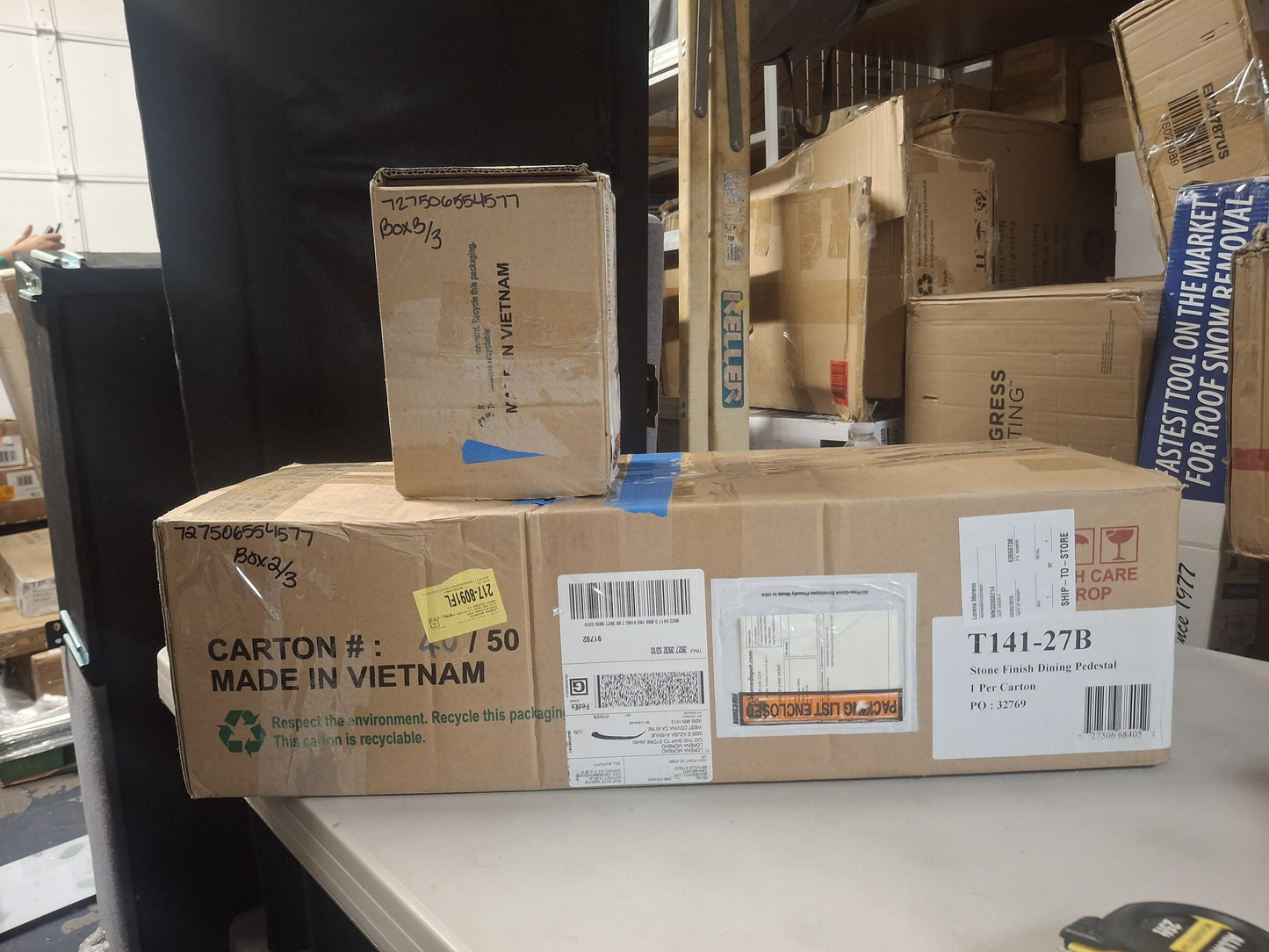 Open Box International Concepts Hickory/Coal 30 in. Round Top Solid Wood Counter Height Pedestal Dining Table - Seats 2