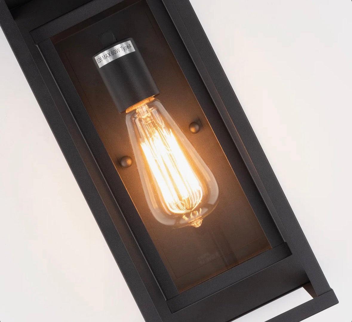 17  Stories Rasharkin Classic Outdoor Wall Sconce 1 Light Rectangular Metal Frame and Clear Glass Shade Waterproof (Set of 2)