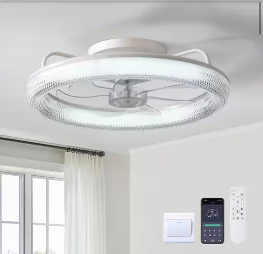 ANTOINE 20 in. LED White Ceiling Fan with Remote Control and Dimmable Lighting