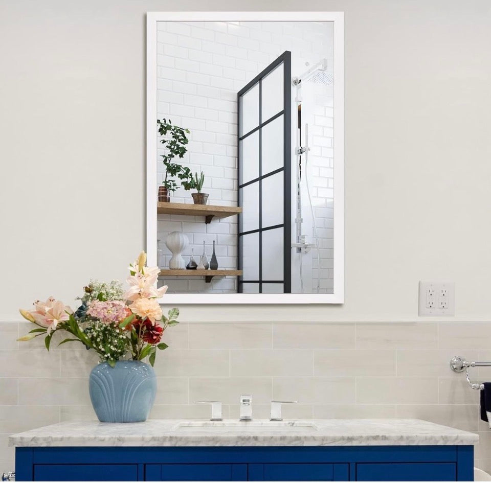BOMINICA Rectangular Wall Mirror 24" x 36" Bathroom Mirror Framed Wall Mirror for Living Room, Vanity, White