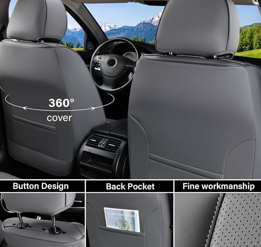Open Box Coverado Car Seat Covers Full Set, Seat Covers for Cars, Gray Car Seat Cover, Car Seat Protector Waterproof, Nappa Leather Car Seat Cushion,