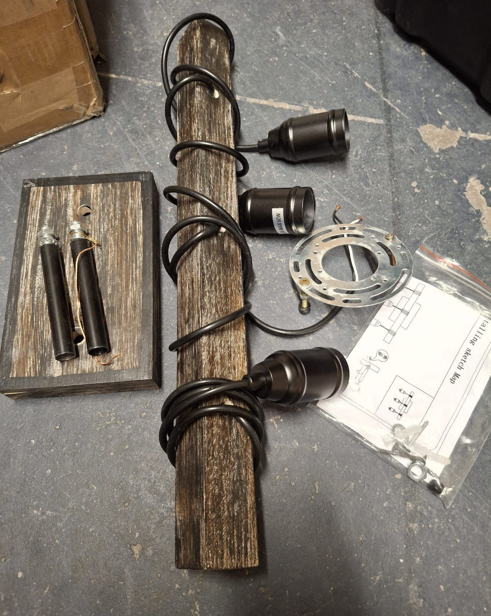 LMSOD 3 Lights Vintage Wall Sconce, Farmhouse Industrial Bare Bulb Wire Wrapped Wood Beam Linear Bathroom Vanity Light