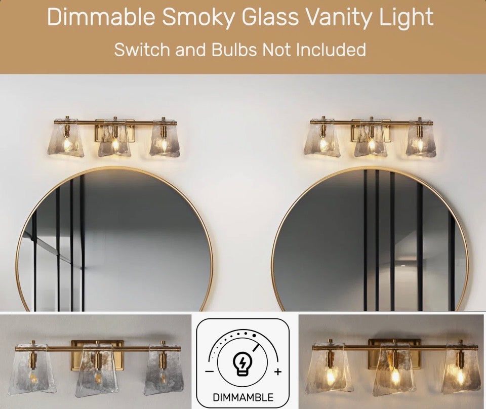 "Mercer41 Elisabette 3 - Light 23.6"" W Dimmable Gray Glass Bathroom Vanity Light"