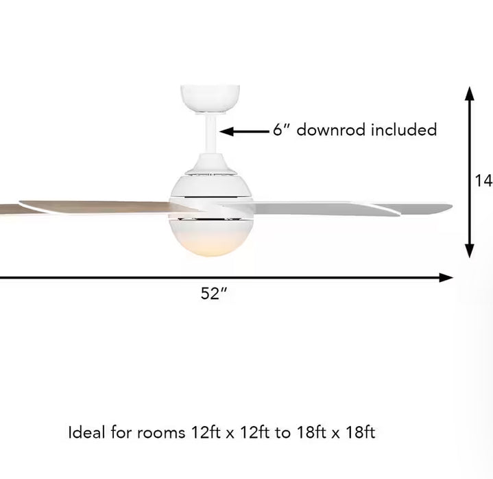 Hampton Bay Morland 52 in. Smart Indoor/Covered Outdoor Matte White Ceiling Fan with Remote and Integrated LED Powered by Hubspace