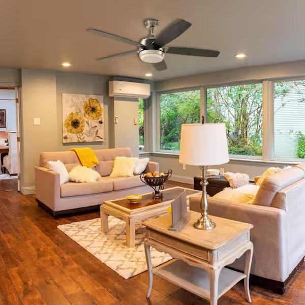 Open Box BLUE MOUNTAIN FANS Gaia 52 in. Indoor Matte Black and Brushed Nickel Ceiling Fan with Integrated LED Light Kit and Remote Control
