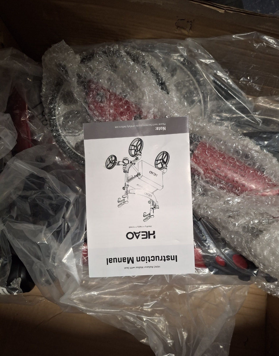 Open Box New HEAO Rollator Walker with Seat, Shock Absorber Rolling Walker for Senior with Cup Holder, Lightweight Foling Mobility Walking Aid Red