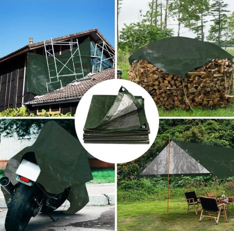Brand New Onarway Poly Tarps Waterproof for Outdoor: Green Tarpaulin 6Mil Thicken 8x8 Ft 2Packs- Anti-UV Waterproof Tarp Cover with Grommets Multipurp