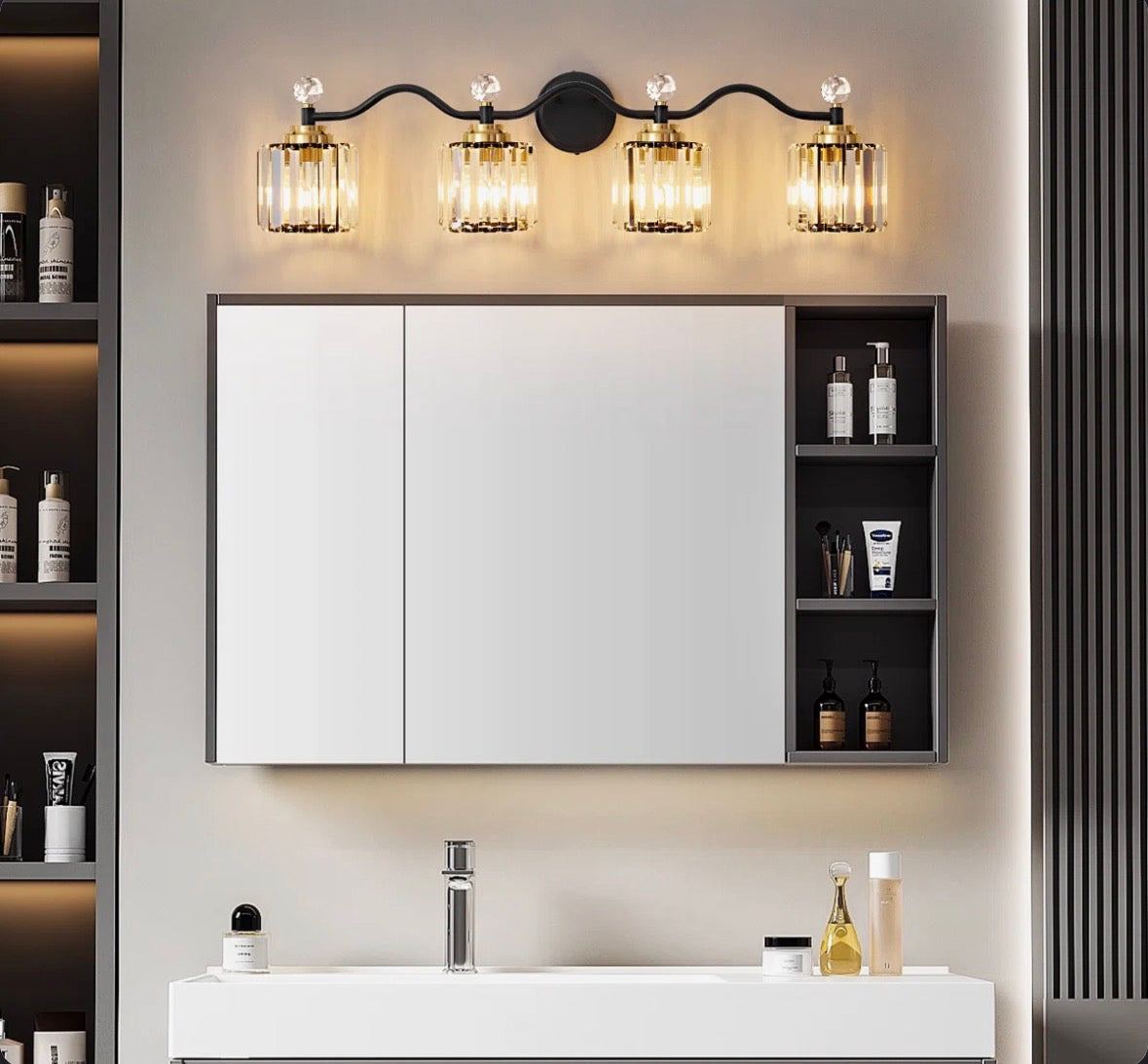 Mercer41 Emilion Dimmable Bathroom Vanity Light With Crystal Shade