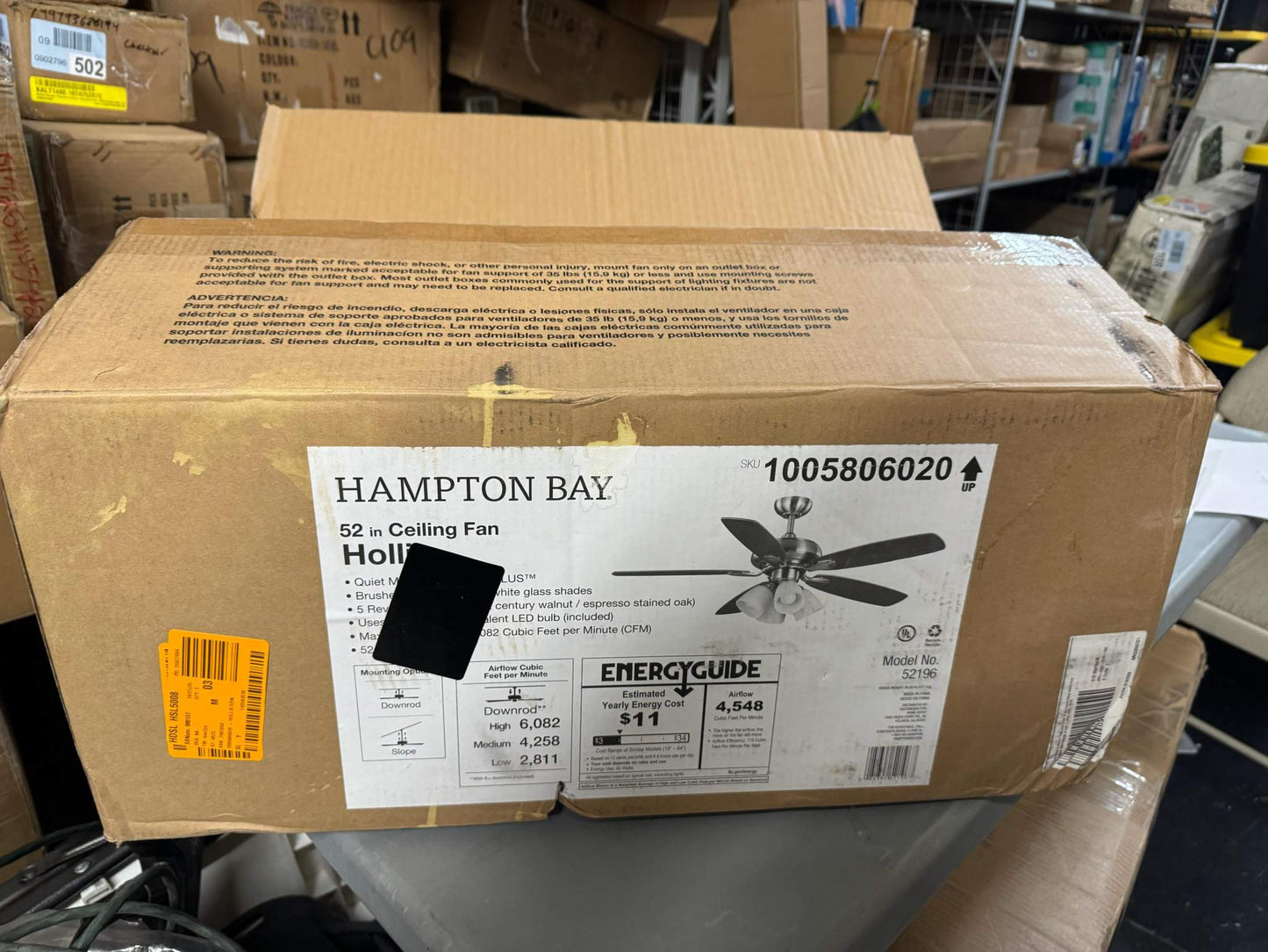 Hampton Bay
Hollis 52 in. Indoor LED Brushed Nickel Dry Rated Ceiling Fan with 5 Reversible Blades, Light Kit and Remote Control