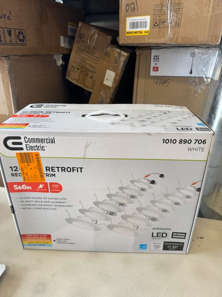COMMERCIAL ELECTRIC 5/6 in. Integrated LED Recessed Retrofit Light Trim with Selectable Color Temperature, (12-Pack)