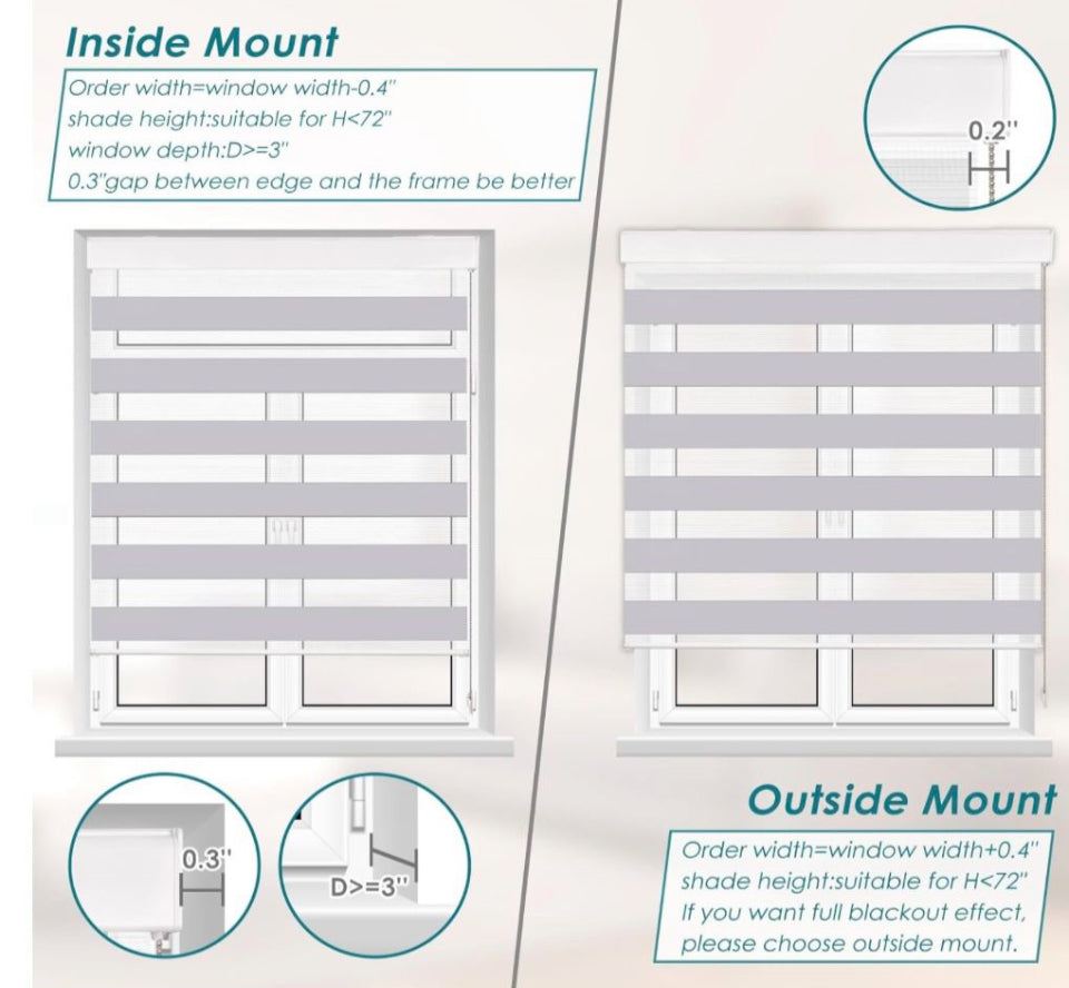 SUNFREE Zebra Blinds Dual Roller Shades for Windows, Zebra Shade Light Control Window Treatments with Valance Cover, 38" W x 72" H, Light Greyz - Selzalot