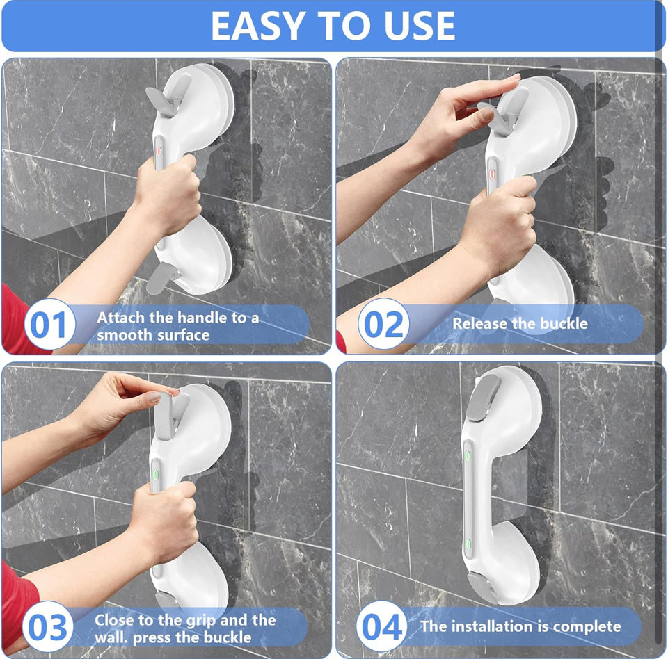 Open Box "Zepolu Suction Cups Grab Bar 12 Inch, Zepolu Anti-Slip Bathroom Grab Bar Safety Balance Handrail, Handicap Elderly Senior Injury Disable Vacuum Suction Assist Shower Handle (1.25"" Diameter, Gray)"