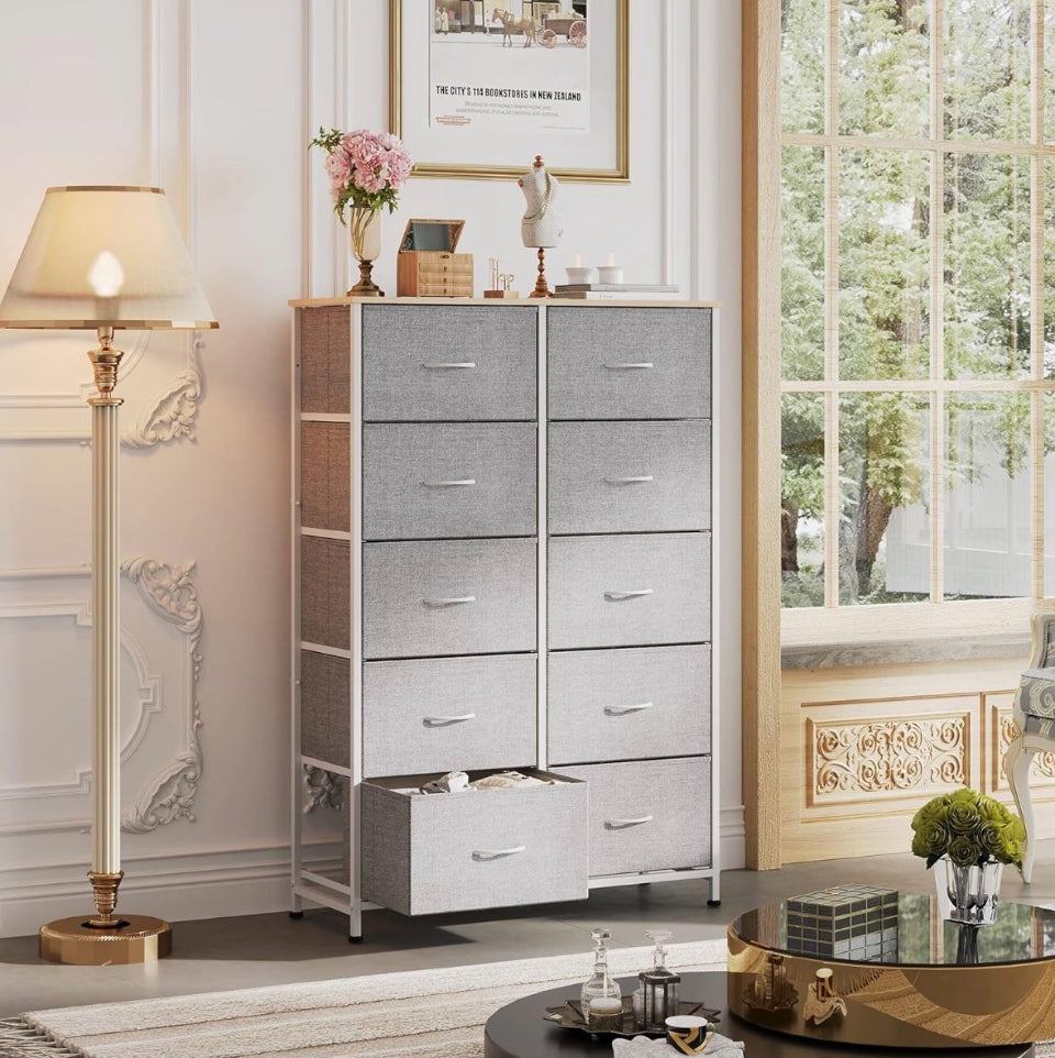 Open box WLIVE Tall Dresser for Bedroom with 10 Drawers, Chest of Drawers, Dressers Bedroom Furniture, Storage Organizer Unit with Fabric Bins for Clo