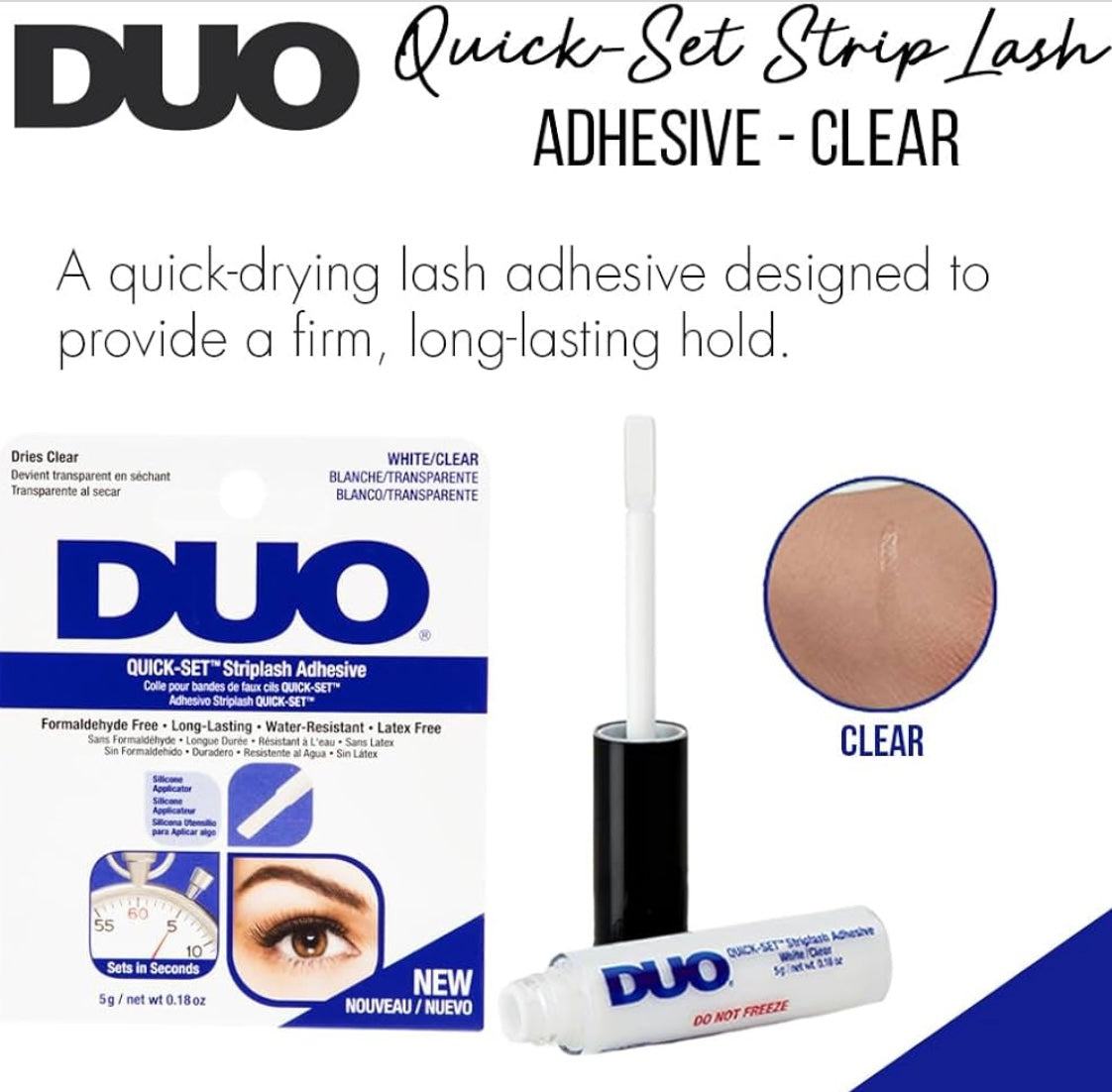 DUO Quick-Set Strip Lash Adhesive – Clear, Waterproof, Long-Lasting Lash Glue, Fast-Drying for False Lashes, 0.18 oz, 1-Pack