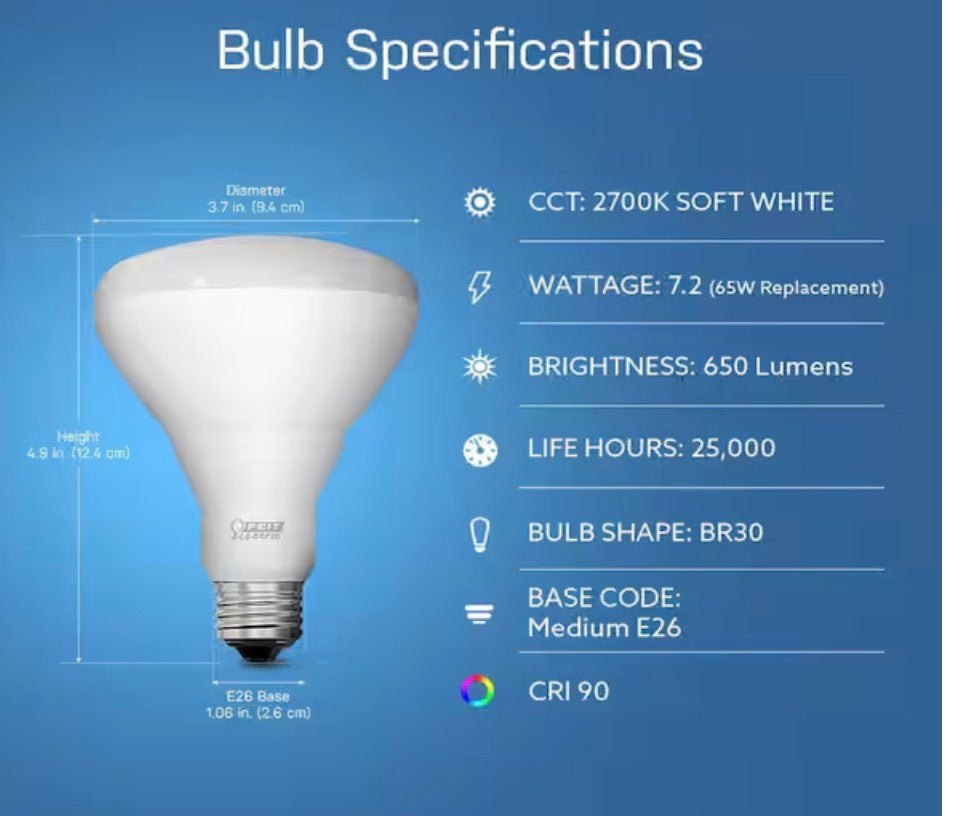 Feit electric 65-Watt Equivalent BR30 Dimmable CEC Enhance 90+ CRI E26 Medium Base Flood LED Light Bulb, Soft White 2700K (12-Pack)