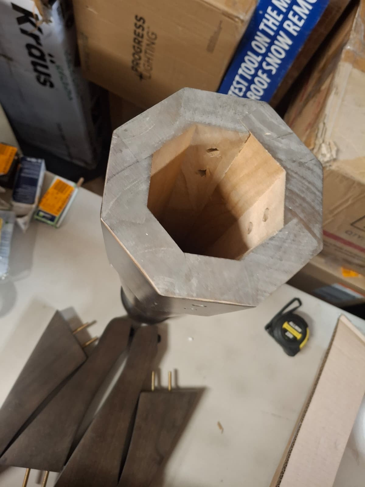 Open Box International Concepts Hickory/Coal 30 in. Round Top Solid Wood Counter Height Pedestal Dining Table - Seats 2