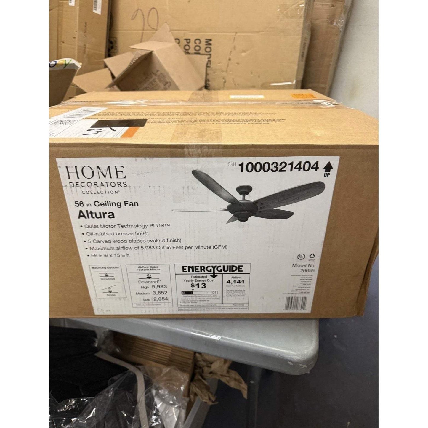 Home Decorators Collection Altura 56" Indoor Oil-Rubbed Bronze Ceiling Fan w/Dow