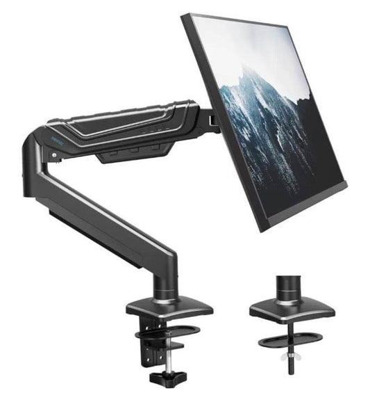 BONTEC ergonomic gas spring monitor arm for 15-34 inch screens with full motion desk mount and dual installation options