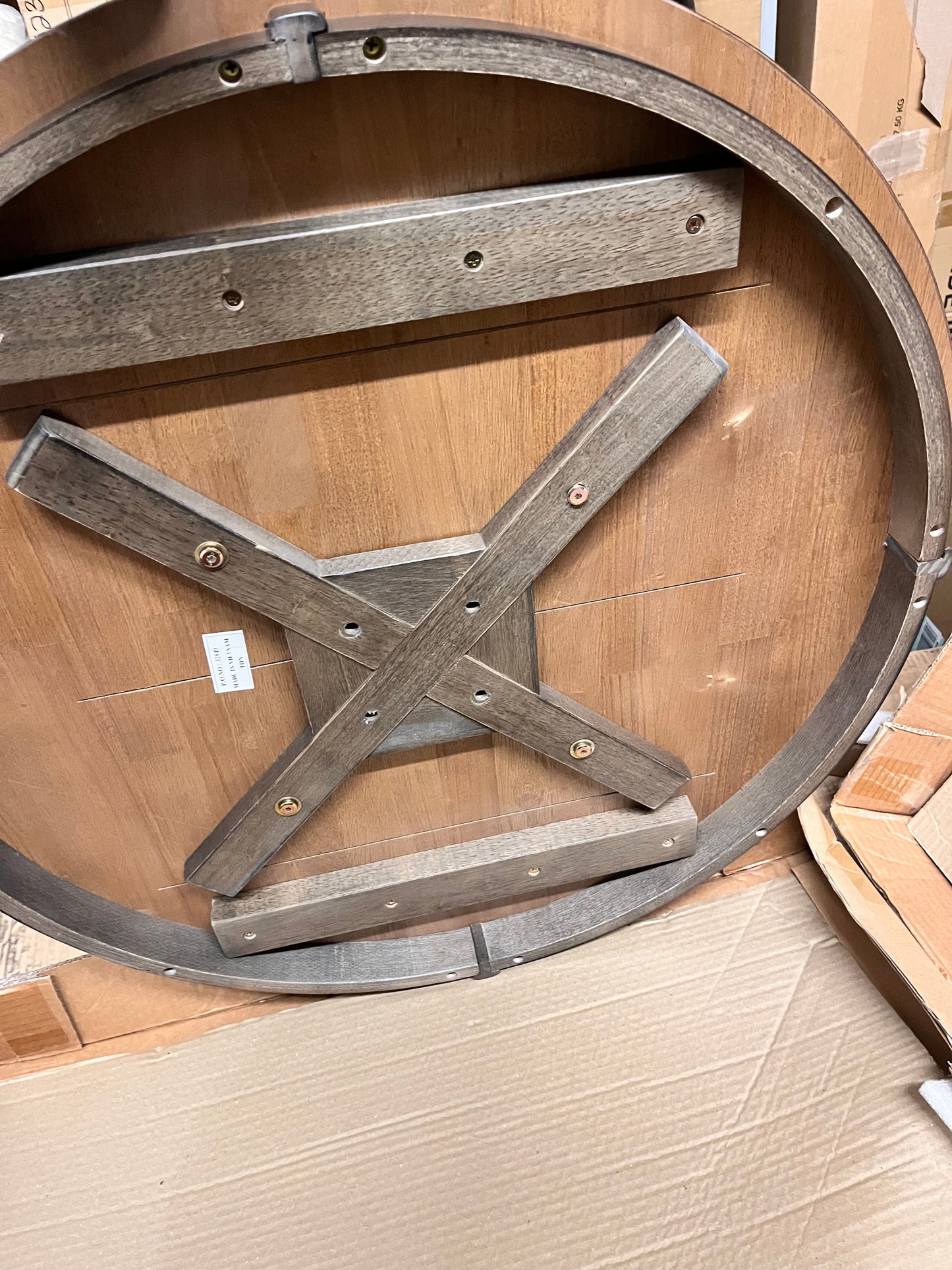 Open Box International Concepts Hickory/Coal 30 in. Round Top Solid Wood Counter Height Pedestal Dining Table - Seats 2