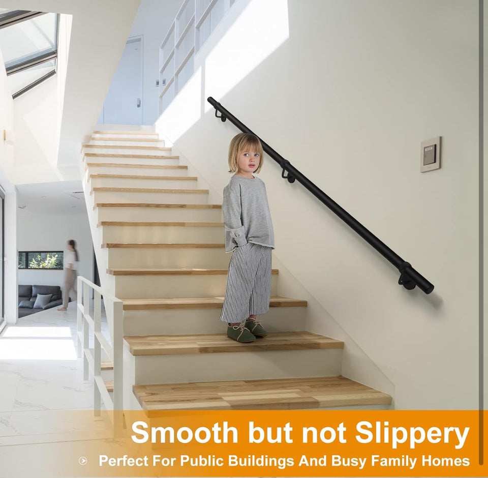 ROTHLEY 6.6 FT Industrial Handrails for Indoor Stairs: Modern Staircase Handrails Wall Mount Stair Handrail 1.6 Round Sturdy Pipe Hand Railings for St