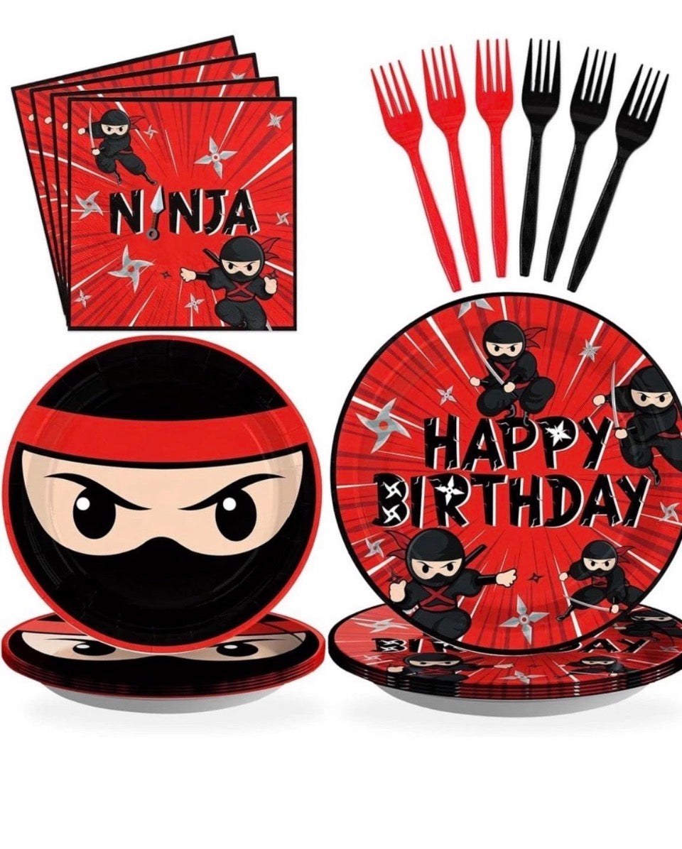 Open Box New Grencian 96 Pcs Ninja Birthday Party Decorations Ninja Warrior Plates