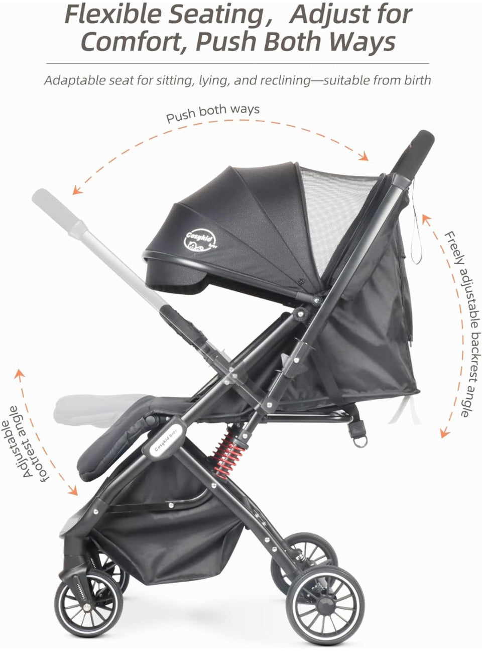 Baby Stroller, Lightweight Stroller w/Snack Tray, Footmuff, Raincover, Cup Holder & Travelbag, Toddler Stroller Folding with One Hand, Travel Stroller - Selzalot