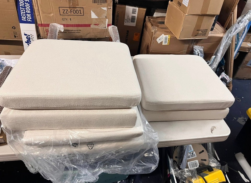 OPEN BOX WONDER COMFORT Modern White Linen Kitchen Dining Chair Set of 2 with Thick Padded Cushioned Seat and Wood Legs