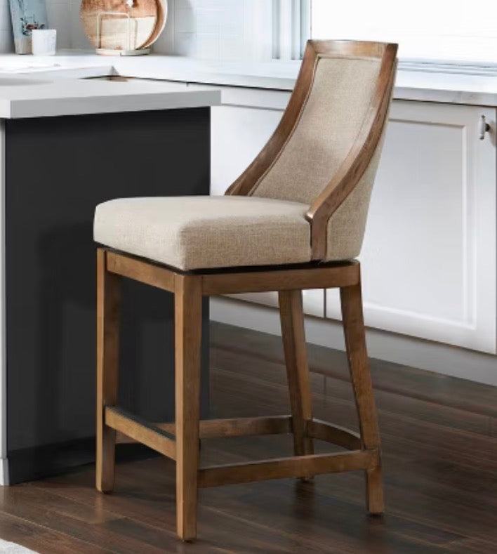 Ellie Counter Height Barstool with Back Brown - Alaterre Furniture: Upholstered Swivel, Rubberwood Frame