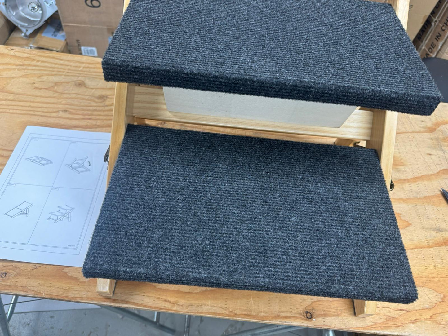 MEWANG Wood Pet Stairs/Pet Steps - Foldable 2 Levels Dog Stairs & Ramp Perfect for Beds and Cars - Portable Dog/Cat Ladder Up to 110 Pounds