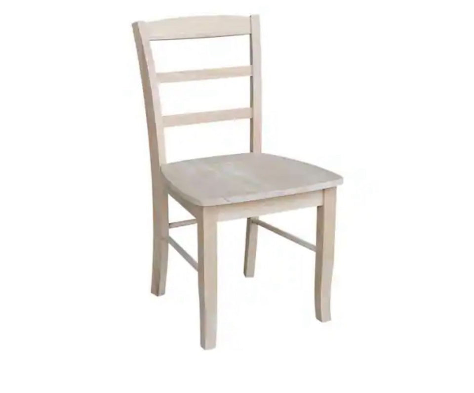New International Concepts unfinished Madrid ladderback dining chair made of solid parawood wood