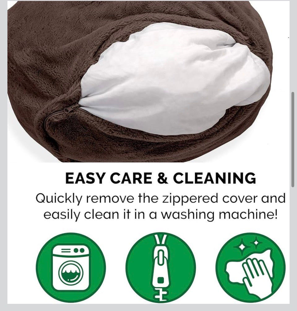 Furhaven Soft & Cozy Dog Bed for Large/Medium Dogs, Refillable w/ Removable Washable Cover & Liner, For Dogs Up to 55 lbs - Plush Faux Fur Bean Bag Style Ball Bed - Espresso, Large