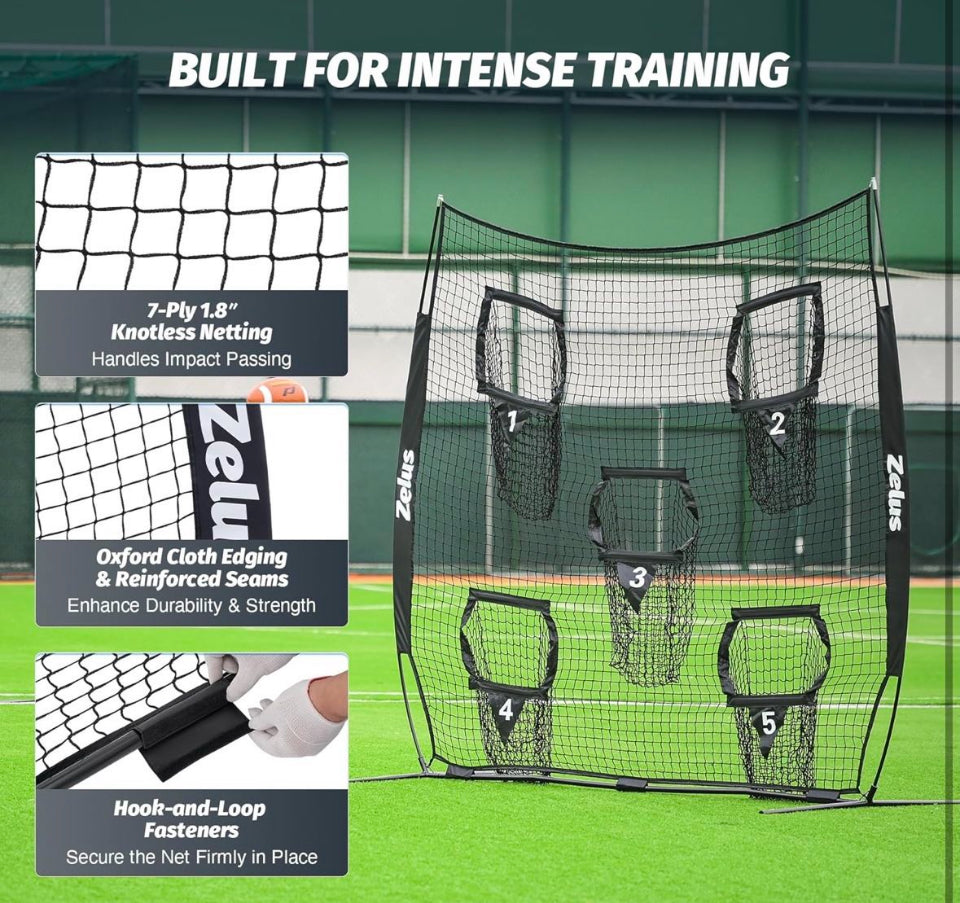 Open box ZELUS Football Throwing Net, Quarterback Training Equipment with 5 Target Pockets, Football Practice Throwing Passing Accuracy Trainer with C