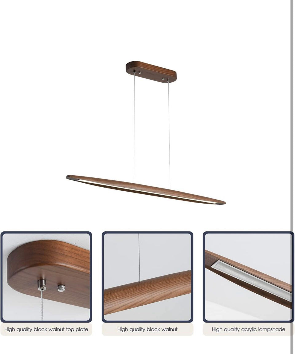Open box YISDESIGN Wood Linear Pendant Hanging Light Fixture Minimalist Light Linear Chandelier Wood Kitchen Island Lighting 40w Dimmable for Dining R
