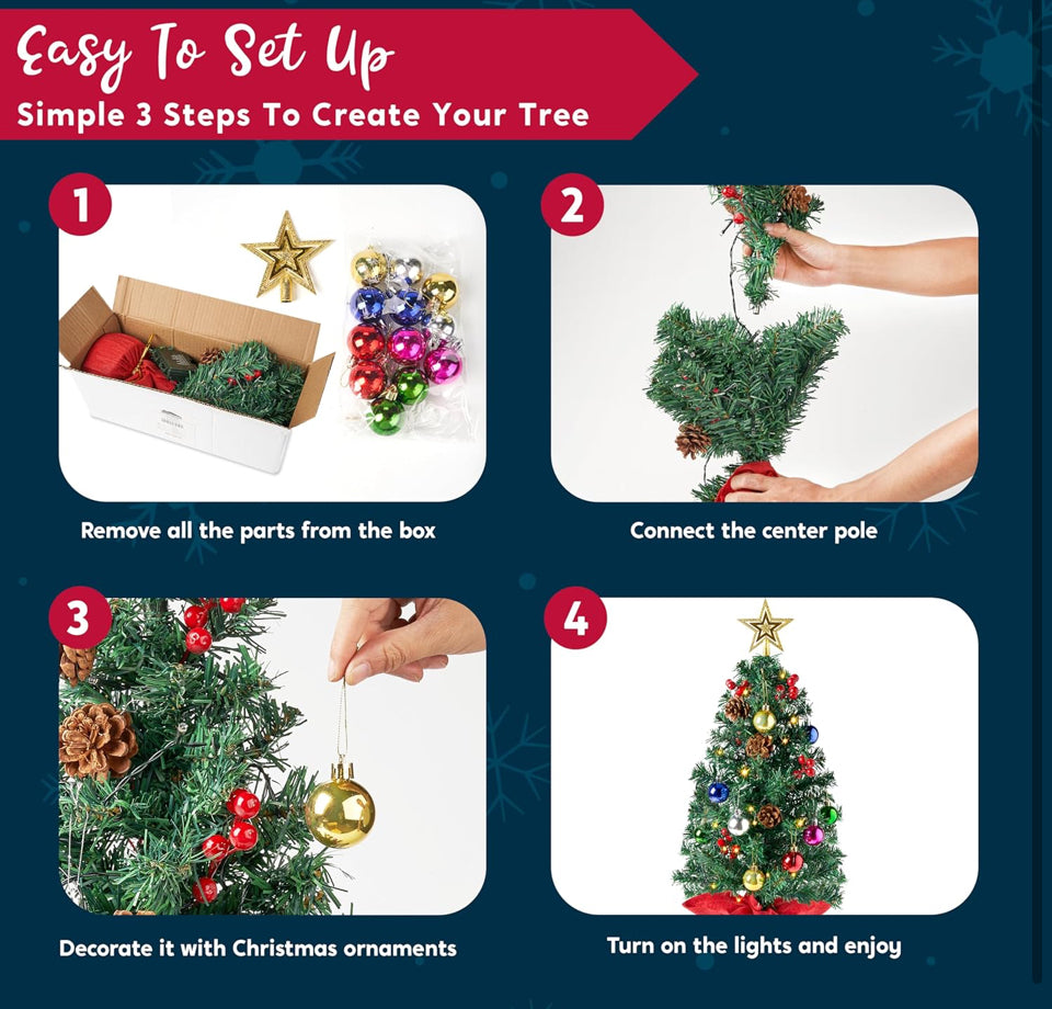 Open Box New "Joiedomi 24""/ 2FT Prelit Tabletop Christmas Tree with Warm Lights, Holly Berries, Pine Cones for Best Holiday Season Decorations Christ