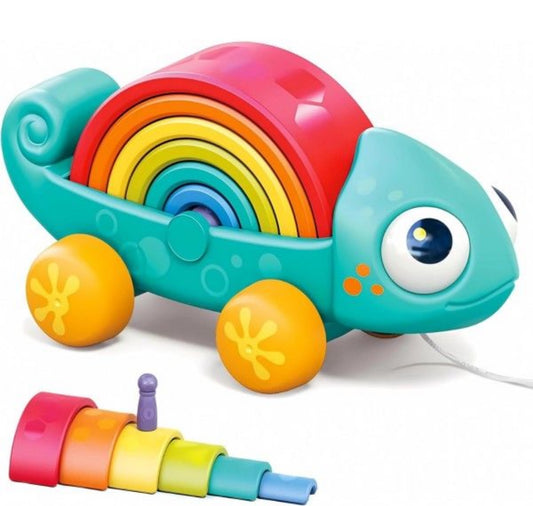 Brand New Choiqua Rainbow Chameleon Stacking Toy, Ages 18 Months - 3 Years, Montessori Learning Push and Pull Toy