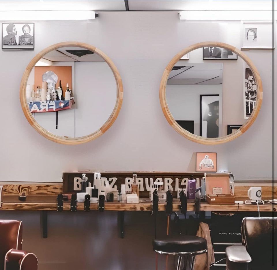 Open Box CONGUILIAO Round Mirror, 24 Inches Wood Mirror, Wall Mirror Decorative Circle Mirror, Nature Big Bathroom Large Vanity Mirror Farmhouse Mirror for Liv