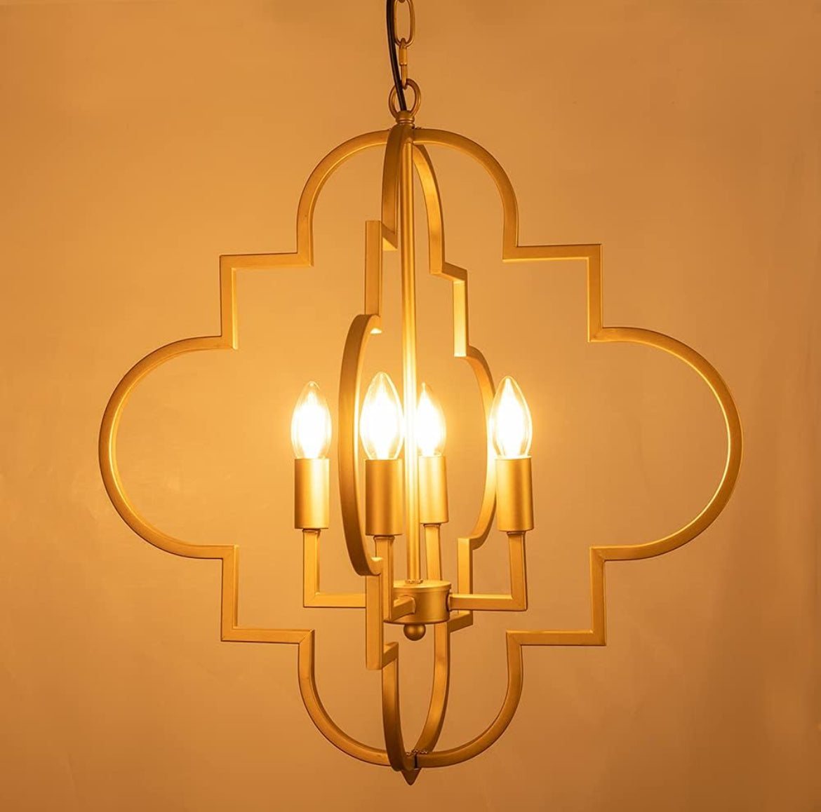 Wellmet Orb Chandelier Lighting Gold 4-Light, Candle Style Geometric Dining Room Light Fixtures Hanging Foyer, Entryway, Hallway, Dining Room and Living Room, 22.4 inches Di - Selzalot