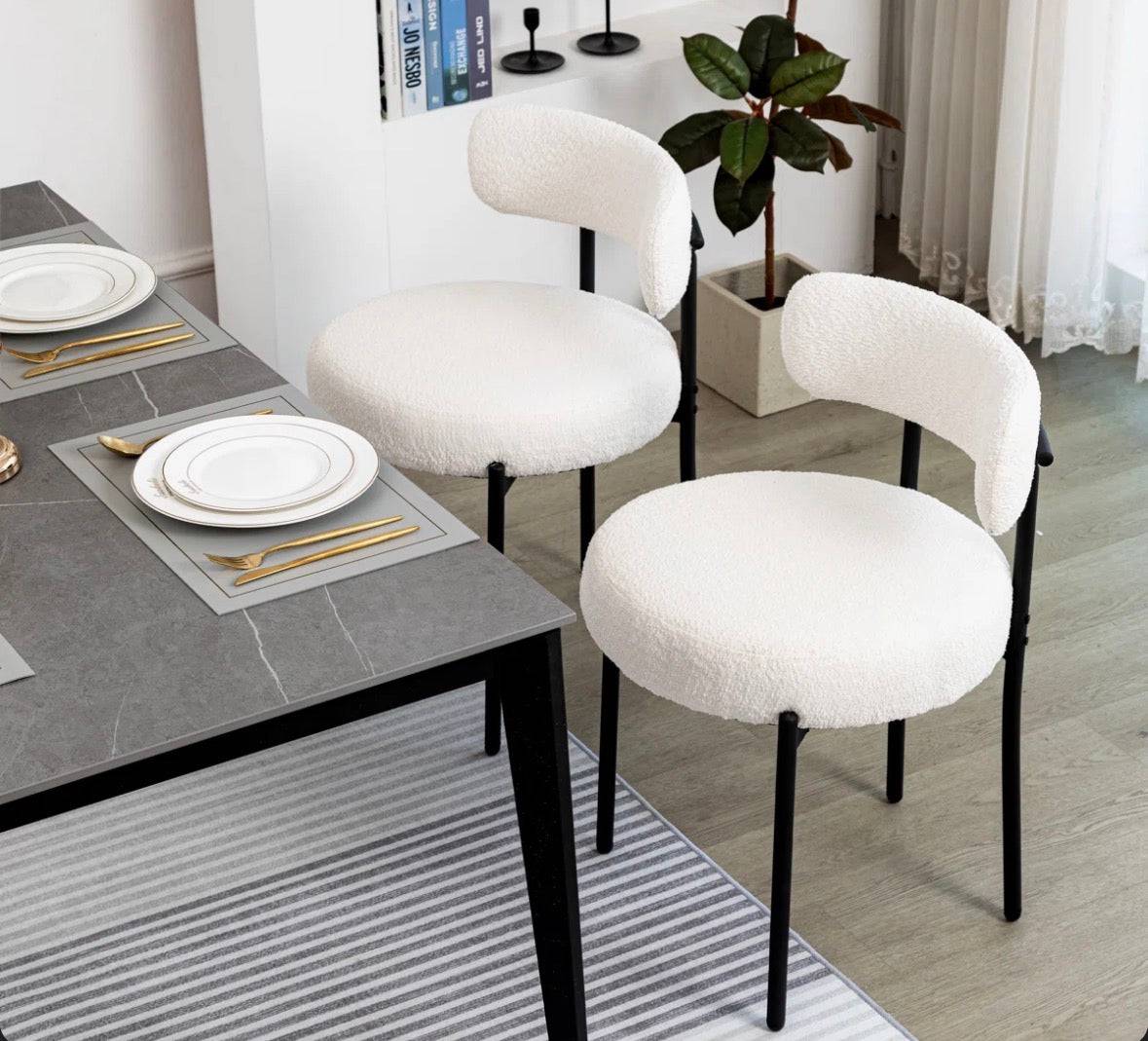 George Oliver Modern Accent Chair, Upholstered Dining Chairs, Short Plush Fabric, Armless Dining Chair (Set of 2)