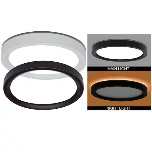 Open box Commercial Electric 7.5 in. Round White Oil Rubbed Bronze Trims LED Flush