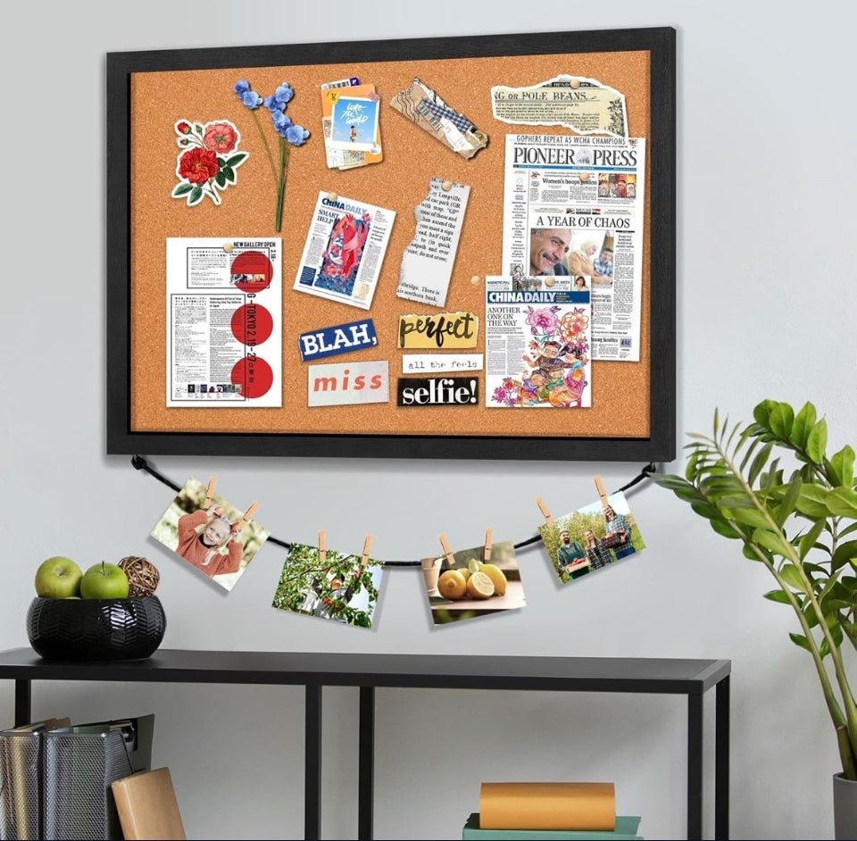 Open Box Miratino Cork Board Bulletin Board, 23x18 Inches Wooden Frame Pin Board, Cute Cork Boards for Walls Hanging for Office, Home Decor, School (P