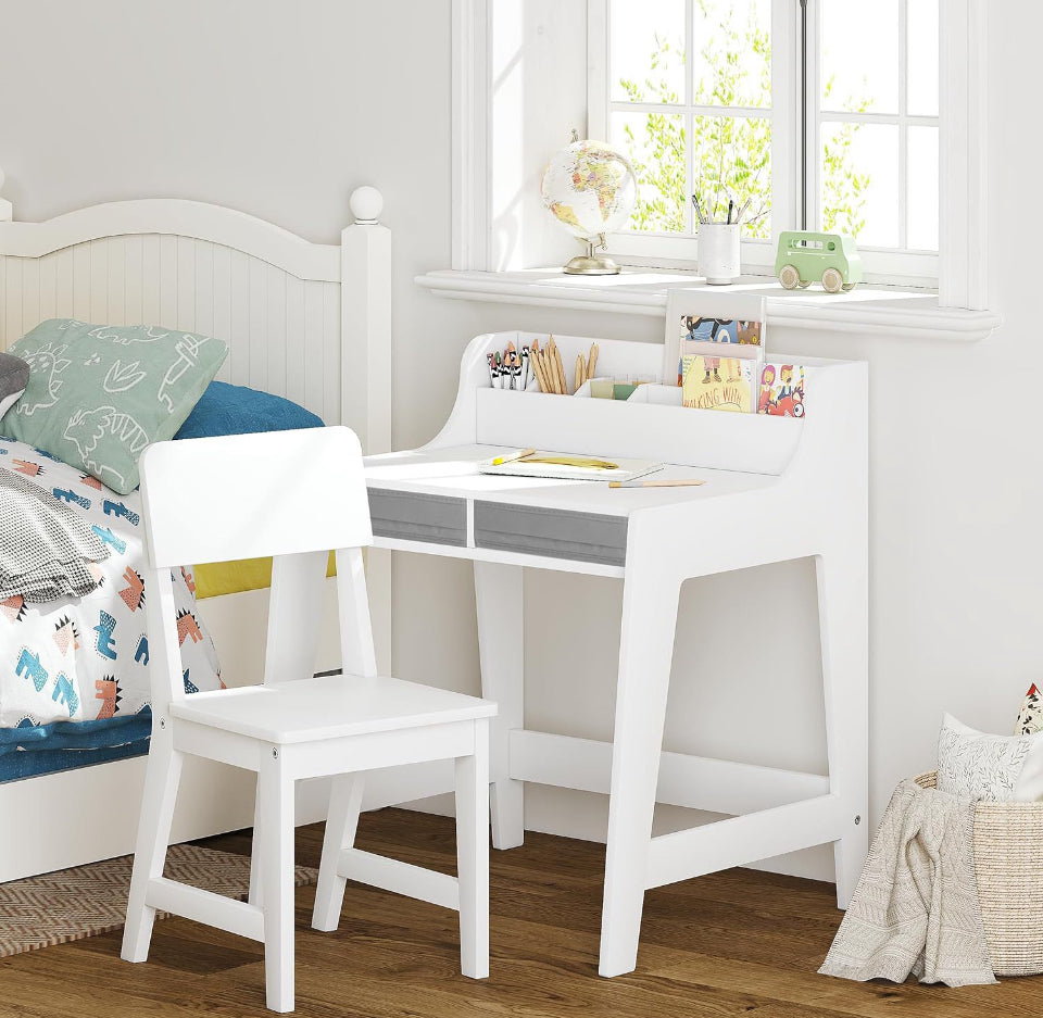 UTEX Kids Desk and Chair Set, Study Desk for Kids with Storage Bins, Wooden Children Study Table, Student Writing Desk for Bedroom & Study Room - Selzalot