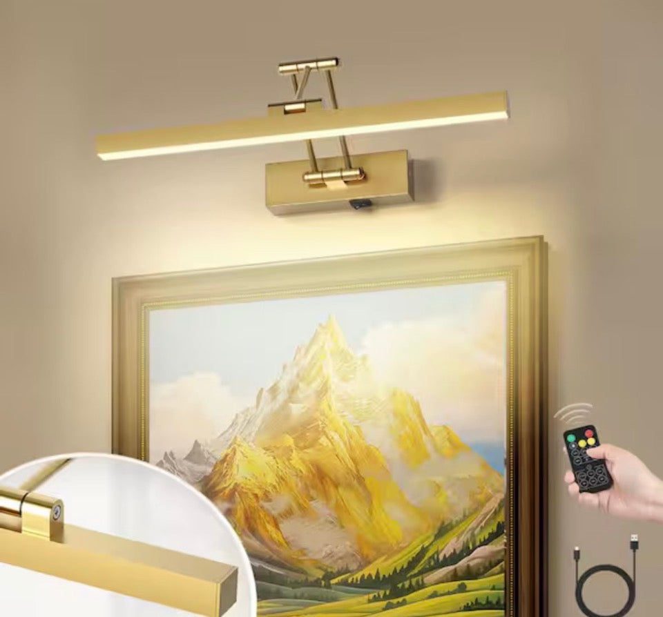 Jusheng Brass 16 in. LED picture light with remote control, dimmable and swivel brass finish wall sconce