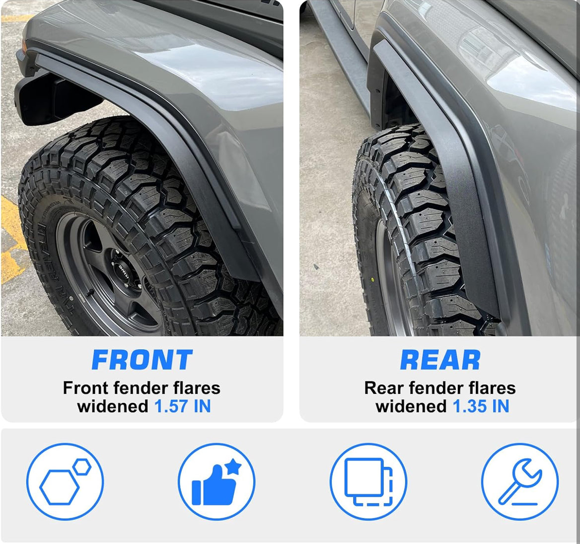Maiker Off Road Front & Rear Fender Flares Compatible with 2020-2023 Jeep Wrangler Gladiator JT Sport & Willys, Off-Road Wheel Flares Liner 4