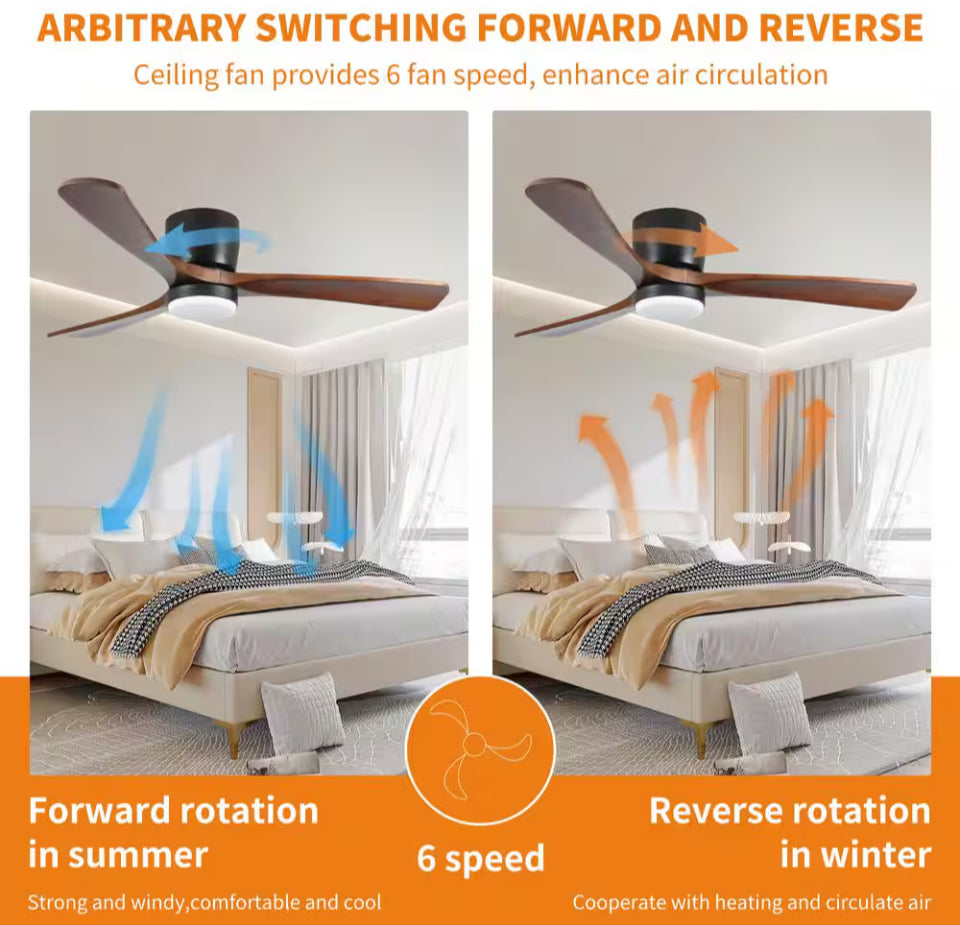 Open Box Sunpez 42 in. Indoor/Outdoor Black Modern Flush Mount LED Ceiling Fan with App, Wall and Remote Control Included