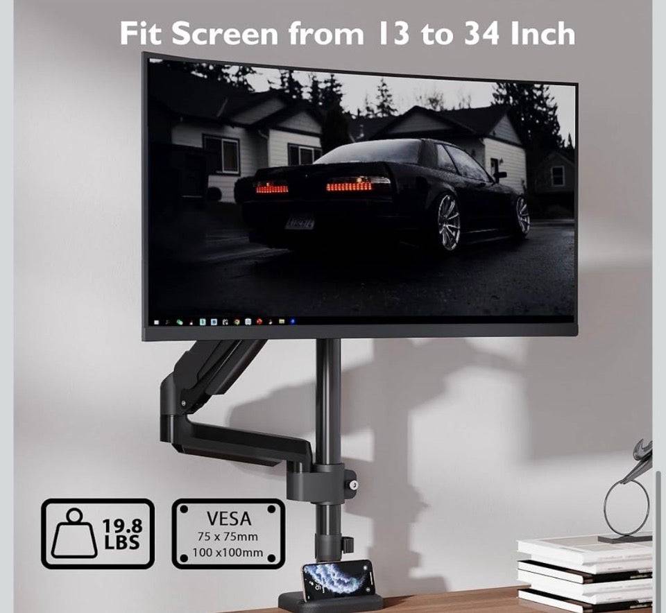 Open Box New BONTEC Monitor Arm for 15–34 Inch Screens, Ergonomic Gas Spring Single Monitor Mount, Full Motion Desk Stand with Tilt Swivel Rotation, V